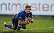 16 January 2016; Steve Crosbie, Leinster A, scoring a try. British & Irish Cup, Pool 1, Moseley v Leinster A. Billesley Common, Billesley, Birmingham, England. Picture credit: Robin Parker / SPORTSFILE