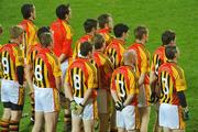10 October 2009; The Dromcollogher Broadford team stand together during the National Anthem. Limerick County Senior Football Final, Dromcollogher Broadford v Fr.Casey's, Gaelic Grounds, Limerick. Picture credit: Diarmuid Greene / SPORTSFILE