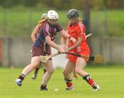 10 October 2009; Sarah Buckley, Cork, in action against Martina Conroy, Galway. Gala All-Ireland Intermediate Camogie Championship Final Replay, Cork v Galway, McDonagh Park, Nenagh, Co. Tipperary. Picture credit: Diarmuid Greene / SPORTSFILE
