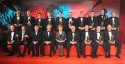 16 October 2009; The 2009 GAA Football All-Stars Team, with President of Ireland Mary McAleese, Ard Stuirthoir Pauraic Duffy, Charles Butterworth, CEO Vodafone Ireland, and CLG Criostóir Ó Cuana, back row, from left, Pearse O'Neill, Cork, Diarmuid Murphy, Kerry, Karl Lacey, Donegal, Michael Shields, Cork, Tom O'Sullivan, Kerry, Feargal O Se, accepting on behalf of brother Tomás, Kerry, Daniel Goulding, Cork, Graham Canty, Cork, Dermot Earley, Kildare, and John Miskella, Cork. Front row, from left, Seamus Scanlon, Kerry, GAA All-Star Footballer of the Year Paul Galvin, Kerry, Declan O'Sullivan, Kerry, Stephen O'Neill, Tyrone, and Tadhg Kennelly, Kerry, during the 2009 GAA All-Stars Awards, sponsored by Vodafone. Citywest Hotel, Conference, Leisure & Golf Resort, Dublin. Picture credit: Brendan Moran / SPORTSFILE