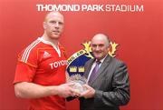 17 October 2009; Munster's Paul O'Connell who received his Heineken Cup 50th Cap from Pat Maher, National Sponsorship and Events Manager, Heineken Ireland. Heineken Cup, Pool 1, Round 2, Munster v Treviso, Thomond Park, Limerick. Picture credit: Matt Browne / SPORTSFILE