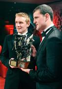 16 October 2009; Noel McGrath, of Tipperary, with his GAA Young Hurler All-Star award, left, and Michael Murphy, of Donegal, with his GAA Young Footballer All-Star award, during the 2009 GAA All-Stars Awards, sponsored by Vodafone. Citywest Hotel, Conference, Leisure & Golf Resort, Dublin. Picture credit: Ray McManus / SPORTSFILE
