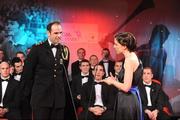 16 October 2009; GAA Football All-Star award winner Dermot Earley, of Kildare, is interviewed by Joanne Cantwell during the 2009 GAA All-Stars Awards, sponsored by Vodafone. Citywest Hotel, Conference, Leisure & Golf Resort, Dublin. Picture credit: Brendan Moran / SPORTSFILE