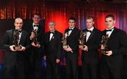 16 October 2009; Uachtarán CLG Criostóir Ó Cuana with Cork GAA Football All-Star award winners, from left, John Miskella, Pearse O'Neill, Graham Canty, Michael Shields and Daniel Goulding during the 2009 GAA All-Stars Awards, sponsored by Vodafone. Citywest Hotel, Conference, Leisure & Golf Resort, Dublin. Picture credit: Ray McManus / SPORTSFILE