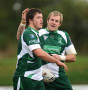 18 October 2009; Luke Ambler, Ireland, left, is congratulated by team-mate Sean Heskety after scoring a try. Rugby League International, Ireland v Serbia, Tullamore RFC, Tullamore, Co. Offaly. Picture credit: Stephen McCarthy / SPORTSFILE