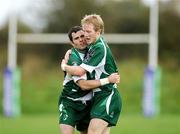 18 October 2009; Karl Fitzpatrick, Ireland, left, is congratulated by Tim Bergin after scoring a try. Rugby League International, Ireland v Serbia, Tullamore RFC, Tullamore, Co. Offaly. Picture credit: Stephen McCarthy / SPORTSFILE
