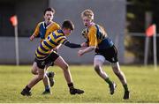 12 January 2016; Jamie Osbourne, CBS Naas, is tackled by Oisin Cousins, Skerries Community College. Bank of Ireland Schools Fr. Godfrey Cup, Round 1, Skerries Community College v CBS Naas, Garda RFC, Westmanstown, Co. Dublin. Picture credit: Ramsey Cardy / SPORTSFILE