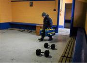 17 January 2016; Eight year old Joshua McLoughlin, from Dromard, Co. Longford, lends a helping hand before the game. Bord na Mona O'Byrne Cup Semi-Final, Longford v Dublin. Glennon Brothers Pearse Park, Longford. Picture credit: Ray McManus / SPORTSFILE