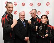 22 October 2009; Former Olympic gold medalist Michael Carruth, second from left, with, from left, Martin Gavin, Brian Mongan and Jenny Harte, members of the Four Corners Boxing Club, from Co. Roscommon, who were presented with the Texaco Sportstars Bursaries Award. Conrad Hotel, Earlsfort Terrace, Dublin. Picture credit: Matt Browne / SPORTSFILE
