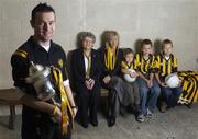 10 October 2007; Current All-Ireland Club Champions Crossmaglen Rangers were recognised for their contribution to Club Football at the official launch of the 2007/8 AIB Club Championships. Crossmaglen have claimed four AIB All-Ireland Club Titles in the last ten years. Photographed at the club grounds is 2007 winning captain Oisin McConville with his mother Margaret, sister Dora O'Neill, and nephews Dara, age 3, Oisin age 11, and Rian, age 10. Crossmaglen Rangers Oliver Plunkett Park, Co. Armagh. Picture credit: Brian Lawless / SPORTSFILE