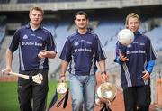 10 December 2008; Student GAA stars learned their fate in the 2009 Ulster Bank Higher Education Championship Draws at Croke Park today. At a photocall before the draws are Mayo inter-county footballer Conor Mortimer, DCU, right, Tipperary hurler Ray McLoughney, Waterford IT, centre, and Galway hurler Joe Canning, Limerick IT. University of Ulster Jordanstown and Waterford Institute of Technology will defend their respective Ulster Bank Sigerson and Fitzgibbon Cup crowns in the highly anticipated 2009 Championships. Over 100 teams will be battling it in all divisions for a place at the finals weekend hosted by Cork Institute of Technology, football, and Trinity College Dublin, hurling. Croke Park, Dublin. Picture credit: Brian Lawless / SPORTSFILE