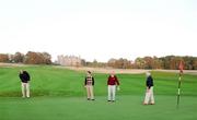 19 October 2009; The FAI has announced a partnership with Killeen Castle for their Corporate Box and Vantage 1 members at Aviva Stadium. In just nine months Killeen Castle has established a reputation for being one of the finest parkland courses in the country which has been evidenced by a spectacular growth in membership to over 300. The partnership will allow Corporate Box and Vantage 1 ticket holders certain playing privileges on the Jack Nicklaus Signature Course at Killeen Castle. In addition, Corporate Box and Vantage 1 ticket holders will be able to avail of Killeen Castle’s other superb facilities, the Pelz Scoring Game School and fishing at special Vantage Club discount rates. Pictured at the announcement of the partnership was former Republic of Ireland International Paul McGrath, left, Barry O'Connor, General Manager, Killeen Castle, second from left, Val Ledwith, captain of Killeen Castle Golf Club, right and John Treacy, CEO Irish Sports Council, second from right. Killeen Castle, Dunsany, Co. Meath. Picture credit: Matt Browne / SPORTSFILE  *** Local Caption ***