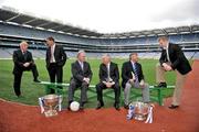 19 October 2009; Former Meath manager Sean Boylan, left, Jack O'Connor, second from left, Kerry manager, Brendan Murphy, third from left, CEO Allianz Ireland, Uachtarán CLG Criostóir Ó Cuana, third from right, former Tipperary manager Micheal 'Babs' Keating, second from right, and Henry Shefflin, Kilkenny, at the announcement that Allianz are to extend their sponsorship deal with the GAA for GAA National Hurling and Football Leagues until 2012. This will bring Allianz commitment to Gaelic Games into its 20th year which makes the insurance firm the longest ever supporter of senior Inter-County GAA game. Croke Park, Dublin. Picture Credit: David Maher / SPORTSFILE