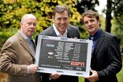 19 October 2009; Irish soccer legends, from left, Liam Brady, Packie Bonner and Kevin Moran were on hand today to promote ESPN's Coverage of the English & Scottish Premier Leagues in Ireland. St. Stephen's Green, Dublin. Picture Credit: Pat Murphy / SPORTSFILE