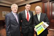 21 October 2009; Paraic Duffy, left, Director General of the GAA, with Philip Browne, centre, CEO of the IRFU and Pat Hickey, President of the OCI, at the launch of a campaign to highlight the importance of continued government funding of Irish sport. D4 Berkeley Hotel, Dublin. Picture credit: David Maher / SPORTSFILE