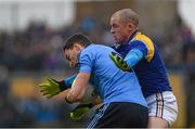 17 January 2016; Paddy Andrews, Dublin, in action against Dermot Brady, Longford. Bord na Mona O'Byrne Cup Semi-Final, Longford v Dublin. Glennon Brothers Pearse Park, Longford. Picture credit: Ray McManus / SPORTSFILE