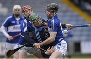 17 January 2016; Gary Maguire, Dublin, in action against Tadgh Dowling and PJ Scully, Laois. Bord na Mona Walsh Cup Group 2, Laois v Dublin. O'Moore Park, Portlaoise, Co. Laois. Picture credit: Seb Daly / SPORTSFILE