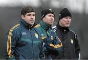 17 January 2016; Kerry manager Eamonn Fitzmaurice, left, alongside trainer Padraig Corcoran, centre, and selector Diarmuid Murphy. McGrath Cup Group A Round 3, Tipperary v Kerry. Sean Treacy Park, Tipperary. Picture credit: Diarmuid Greene / SPORTSFILE