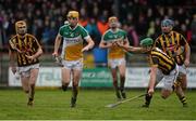 17 January 2016; Paddy Murphy, Offaly, takes on Kilkenny's from left, Ollie Walsh, Shane Prendergast, and Brian Kennedy. Bord na Mona Walsh Cup Group 1, Offaly v Kilkenny. St Brendan's Park, Birr, Co. Offaly. Picture credit: Piaras Ó Mídheach / SPORTSFILE