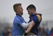 17 January 2016; Dublin's Jonny Cooper and Longford's Barry McKeon during the game. Bord na Mona O'Byrne Cup Semi-Final, Longford v Dublin. Glennon Brothers Pearse Park, Longford. Picture credit: Dean Cullen / SPORTSFILE