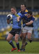 17 January 2016; Philly Ryan, Dublin, in action against Michael Brady, and James McGivney, Longford. Bord na Mona O'Byrne Cup Semi-Final, Longford v Dublin. Glennon Brothers Pearse Park, Longford. Picture credit: Ray McManus / SPORTSFILE