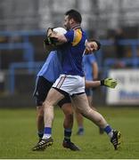 17 January 2016; Diarmuid Masterson, Longford, in action against Shane Carthy, Dublin. Bord na Mona O'Byrne Cup Semi-Final, Longford v Dublin. Glennon Brothers Pearse Park, Longford. Picture credit: Ray McManus / SPORTSFILE