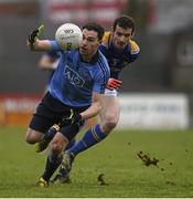 17 January 2016; Paddy Andrews, Dublin, in action against Barry Gilleran, Longford. Bord na Mona O'Byrne Cup Semi-Final, Longford v Dublin. Glennon Brothers Pearse Park, Longford. Picture credit: Ray McManus / SPORTSFILE