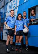 18 January 2016; Dublin players, from left, hurler Paul Schutte, ladies footballer Sinéad Goldrick, footballer Jonny Cooper and camogie’s Ali Twomey were at Parnell Park today to help announce a 47% discount on home-insurance offer to new customers.  More information can be found at aig.ie/personal/home-insurance #BackingEveryStep. Pictured are, from left, hurler Paul Schutte, ladies footballer Sinéad Goldrick, footballer Jonny Cooper and camogie’s Ali Twomey. AIG Insurance 2016 Season Launch, Parnell Park, Dublin. Picture credit: Ramsey Cardy / SPORTSFILE