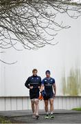 18 January 2016; Leinster's Jamie Heaslip, left, and Luke Fitzgerald, arrive to squad training. Leinster Rugby HQ, UCD, Belfield, Dublin. Picture credit: Stephen McCarthy / SPORTSFILE