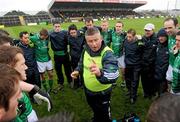 24 October 2009; The Leinster manager Paul Caffery speaks to his team before the game. M Donnelly Interprovincial Football Semi-Final, Ulster v Leinster, Crossmaglen, Co. Armagh. Photo by Sportsfile