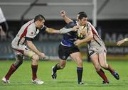 24 October 2009; Rob Kearney, Leinster, is tackled by Ryan Caldwell and Ian Whitten, Ulster. Celtic League, Ulster v Leinster, Ravenhill, Belfast. Picture credit: Oliver McVeigh / SPORTSFILE