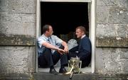 28 August 2002; Brian Lohan, Clare captain, (right) and Andy Comerford, Kilkenny captain, pictured with the Liam MacCarthy Cup, prior to their meeting in the All Ireland Hurling Final, The Palace Hotel, Cashel, Co. Tipperary. Picture credit; David Maher / SPORTSFILE