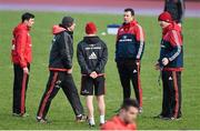 19 January 2016; Munster's Felix Jones, technical advisor Mick O'Driscoll, assistant coach Ian Costello, assistant coach Brian Walsh, and head coach Anthony Foley in conversation during squad training. University of Limerick, Limerick. Picture credit: Diarmuid Greene / SPORTSFILE
