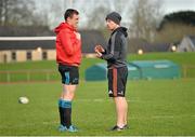 19 January 2016; Munster's Tommy O'Donnell in conversation with scrum coach Jerry Flannery during squad training. University of Limerick, Limerick. Picture credit: Diarmuid Greene / SPORTSFILE