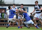 20 January 2016; Cian Fitzgerald, PBC, is tackled by Joshua Page, left, and Nathan Clancy, St. Clement's. Munster Schools Senior Cup, 1st Round, St. Clements v PBC. Rosbrien, Limerick. Picture credit: Diarmuid Greene / SPORTSFILE