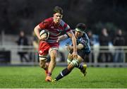 20 January 2016; Johnny Williams, Glenstal Abbey School, is tackled by Dylan Reeves-Wasik, left, Castletroy College. Munster Schools Senior Cup, 1st Round, Glenstal Abbey School v Castletroy College. Dooradoyle, Limerick. Picture credit: Diarmuid Greene / SPORTSFILE
