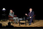 21 January 2016. Jimmy Magee in conversation with Owen McConnon at Jimmy Magee's 'Around the World in 80 Years'. Ramor Theatre, Virginia, Co. Cavan. Picture credit: Ray McManus / SPORTSFILE