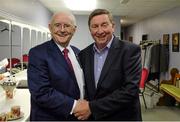 21 January 2016; Jimmy Magee with Fr. Brian D'Arcy in the dressing room before Jimmy Magee's 'Around the World in 80 Years'. Ramor Theatre, Virginia, Co. Cavan. Picture credit: Ray McManus / SPORTSFILE
