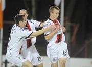 30 October 2009; Paddy Madden, right, Bohemians, celebrates with team-mates Glenn Cronin and Brian Shelley, after scoring his side's first goal. League of Ireland Premier Division, Bohemians v Sligo Rovers, Dalymount Park, Dublin. Picture credit: Brendan Moran / SPORTSFILE