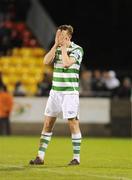 30 October 2009; A dejected Aidan Price, Shamrock Rovers, after the game. League of Ireland Premier Division, Shamrock Rovers v Galway United, Tallaght Stadium, Tallaght, Dublin. Picture credit: Pat Murphy / SPORTSFILE