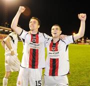 30 October 2009; Bohemians' players Brian Shelly, left, and Conor Powell celebrate after the game. League of Ireland Premier Division, Bohemians v Sligo Rovers, Dalymount Park, Dublin. Picture credit: Brendan Moran / SPORTSFILE