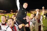 30 October 2009; Bohemians' manager Pat Fenlon is lifted by his players after the game. League of Ireland Premier Division, Bohemians v Sligo Rovers, Dalymount Park, Dublin. Picture credit: Brendan Moran / SPORTSFILE