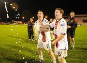 30 October 2009; Brian Shelley, left, Bohemians, and Gary Deegan, celebrate with champagne after the game. League of Ireland Premier Division, Bohemians v Sligo Rovers, Dalymount Park, Dublin. Picture credit: Brendan Moran / SPORTSFILE