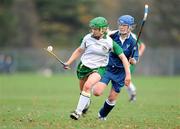 31 October 2009; Sharon McQuillan, Ireland, in action against Katie Myerscough, Scotland. Camogie/Shinty International, Scotland v Ireland, Bught Park, Inverness, Scotland. Photo by Sportsfile