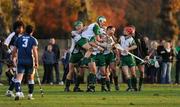 31 October 2009; Ireland players celebrate at the final whistle. Hurling/Shinty International, Scotland v Ireland, Bught Park, Inverness, Scotland. Photo by Sportsfile