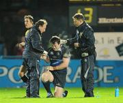 31 October 2009; Cian Healy, Leinster, is attended to by Leinster medical staff during the first half. Celtic League, Leinster v Cardiff Blues, RDS, Dublin. Picture credit: Brendan Moran / SPORTSFILE