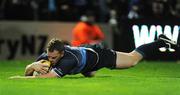 31 October 2009; Stephen Keogh, Leinster, touches down to score his side's second try. Celtic League, Leinster v Cardiff Blues, RDS, Dublin. Picture credit: Brendan Moran / SPORTSFILE