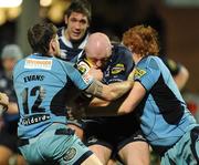 31 October 2009; Bernard Jackman, Leinster, is tackled by Gavin Evans, left, and Paul Tito, Cardiff Blues. Celtic League, Leinster v Cardiff Blues, RDS, Dublin. Picture credit: Dàire Brennan / SPORTSFILE