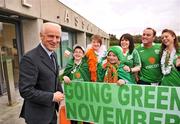 30 October 2009; Republic of Ireland manager Giovanni Trapattoni meets supporters of You Boys in Green, from left to right, Mathew Mullen, Katie Mullen, Aiden Mullen, Louise Mimmagh, Andy Conroy and Laura Kearney, at the Promote the GO GREEN Campaign. FAI Headquarters, Abbotstown, Dublin. Picture credit: David Maher / SPORTSFILE