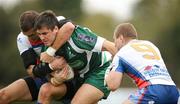 18 October 2009; Dave Allen, Ireland, is tackled by Nonad Grbic, left, and Zorean Pesic, Serbia. Rugby League International, Ireland v Serbia, Tullamore RFC, Tullamore, Co. Offaly. Picture credit: Stephen McCarthy / SPORTSFILE